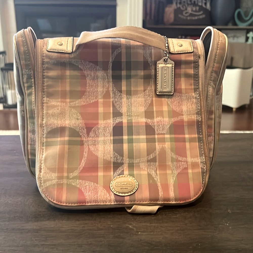 Lightly used Coach Poppy Madras Makeup Cosmetic Toiletry Travel Bag